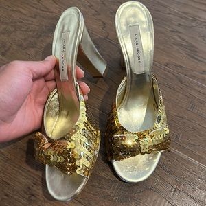 MARC JACOBS gold Dorothy heels /SIZE 40 ( fits like a 9) WORN
